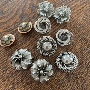 Vintage Silver and Bronze Button Earrings Set